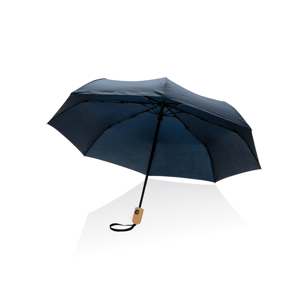21" Impact AWARE™ RPET 190T bamboo auto open/close umbrella - navy (± PMS 539)