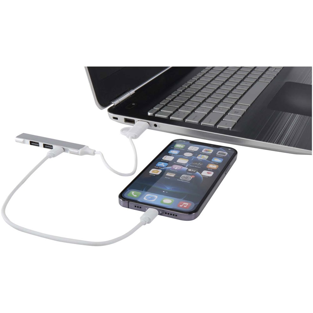 Alkaid 4 poorts USB-A en Type-C hub van gerecycled aluminium met dubbele ingang