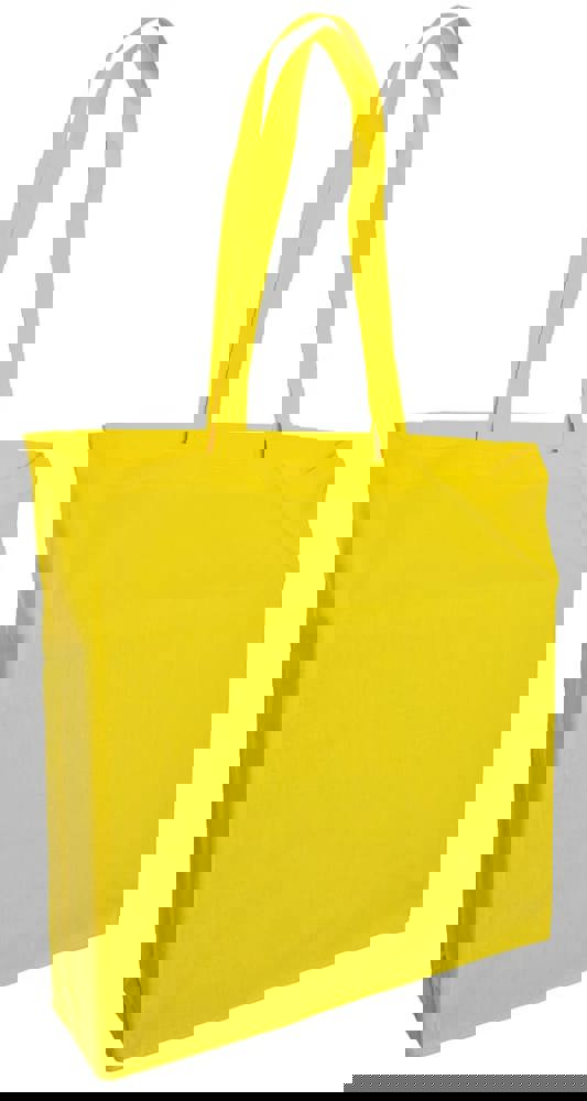 Baumwolltaschen mit langen Henkeln und Bodenfalte, 140 gr/m² - Gelb (PMS 101c) / Gelb