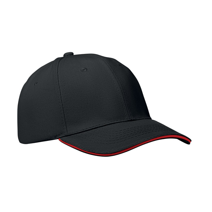 BUFFALO - 6 panel baseball cap 260 gr/m - black/red