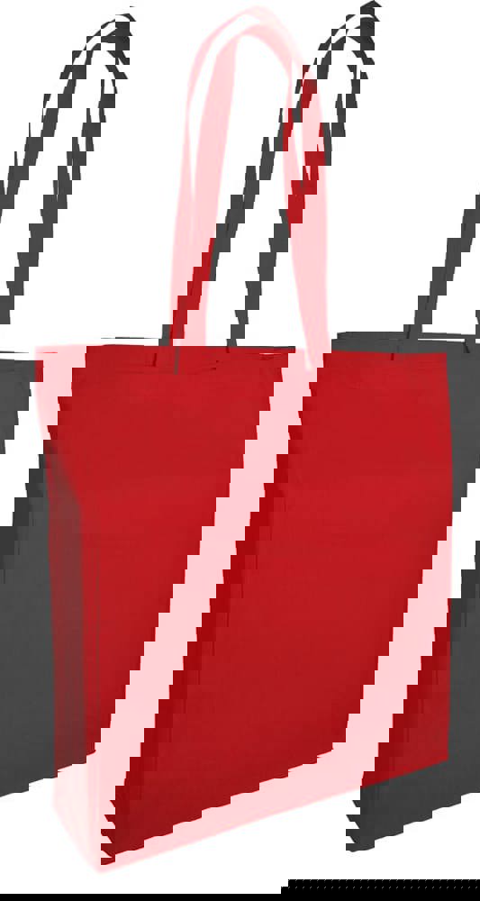 Baumwolltaschen mit langen Henkeln und Bodenfalte, 140 gr/m² - Rot (PMS 199c) / Rot