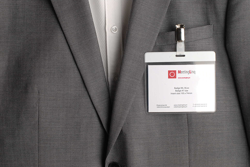 Badgehouder, A7 formaat met WITTE balk.