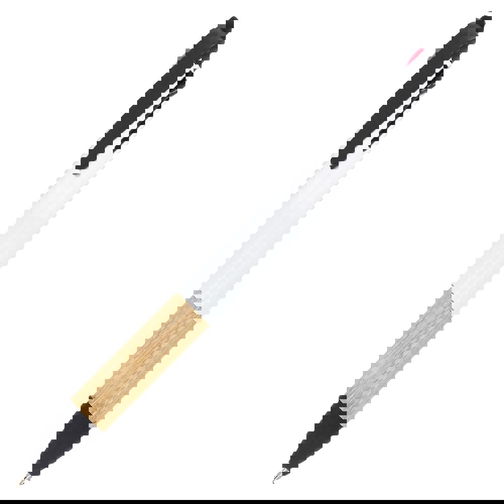 3-colour pen with bamboo grip - White