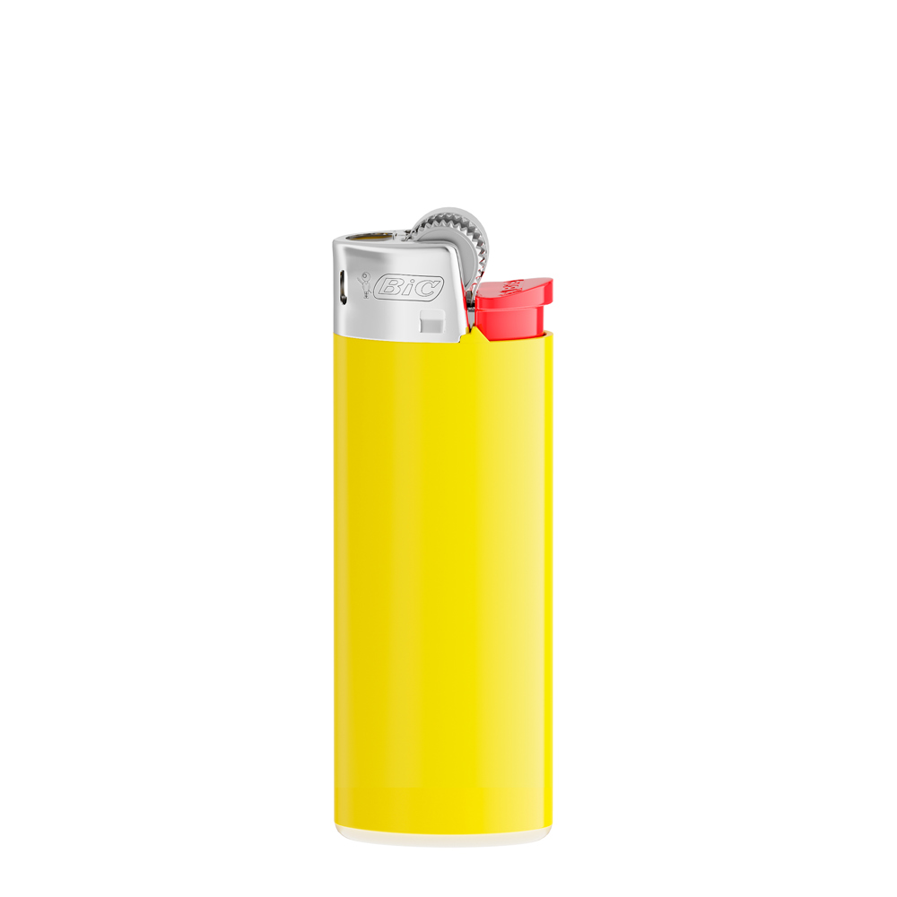 BIC® J25 Standard Lighter - Light Yellow Body / White Base / Red Fork / Chrome Hood