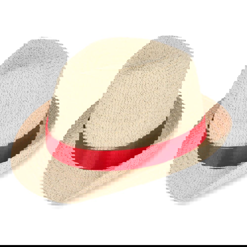 Plant straw hat with coloured band - Red