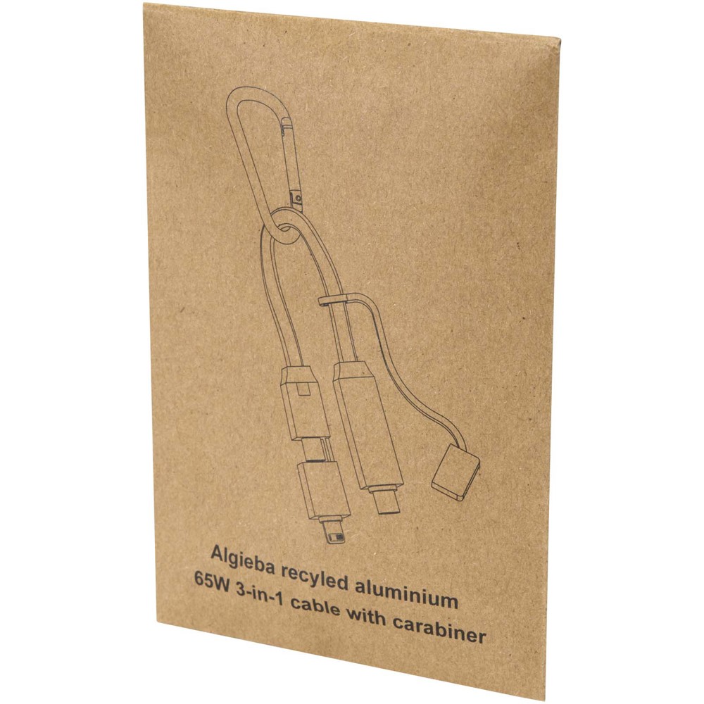 Algieba 65W 3-in-1 oplaadkabel van gerecycled aluminium met karabijnhaak
