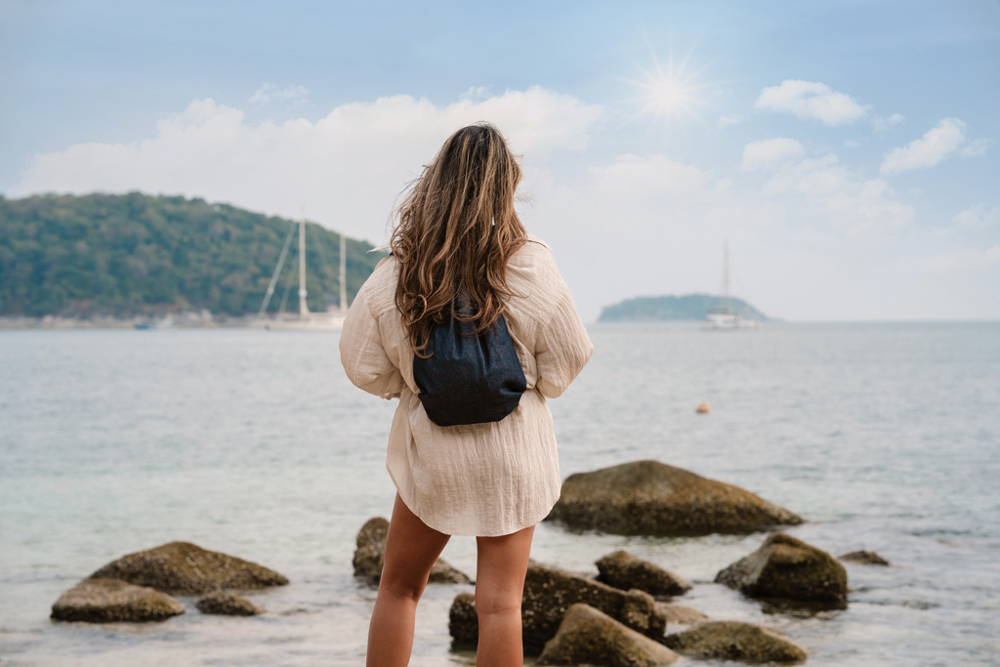 Impact AWARE™ recycled denim drawstring backpack