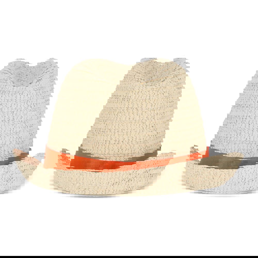 Plant straw hat with coloured band