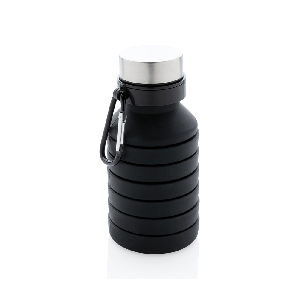 Auslaufgeschützte faltbare Silikonflasche - schwarz (± PMS Black)
