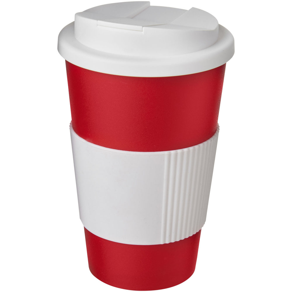 Americano® 350 ml tumbler with grip & spill-proof lid - Red, White