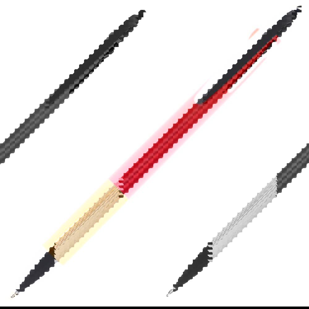3-colour pen with bamboo grip - Red