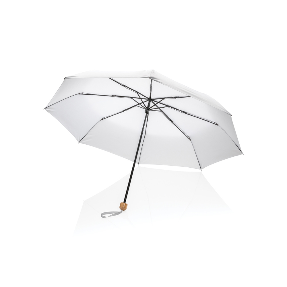 20.5" Impact AWARE™ RPET 190T Pongee bamboo mini umbrella - white (± PMS White)
