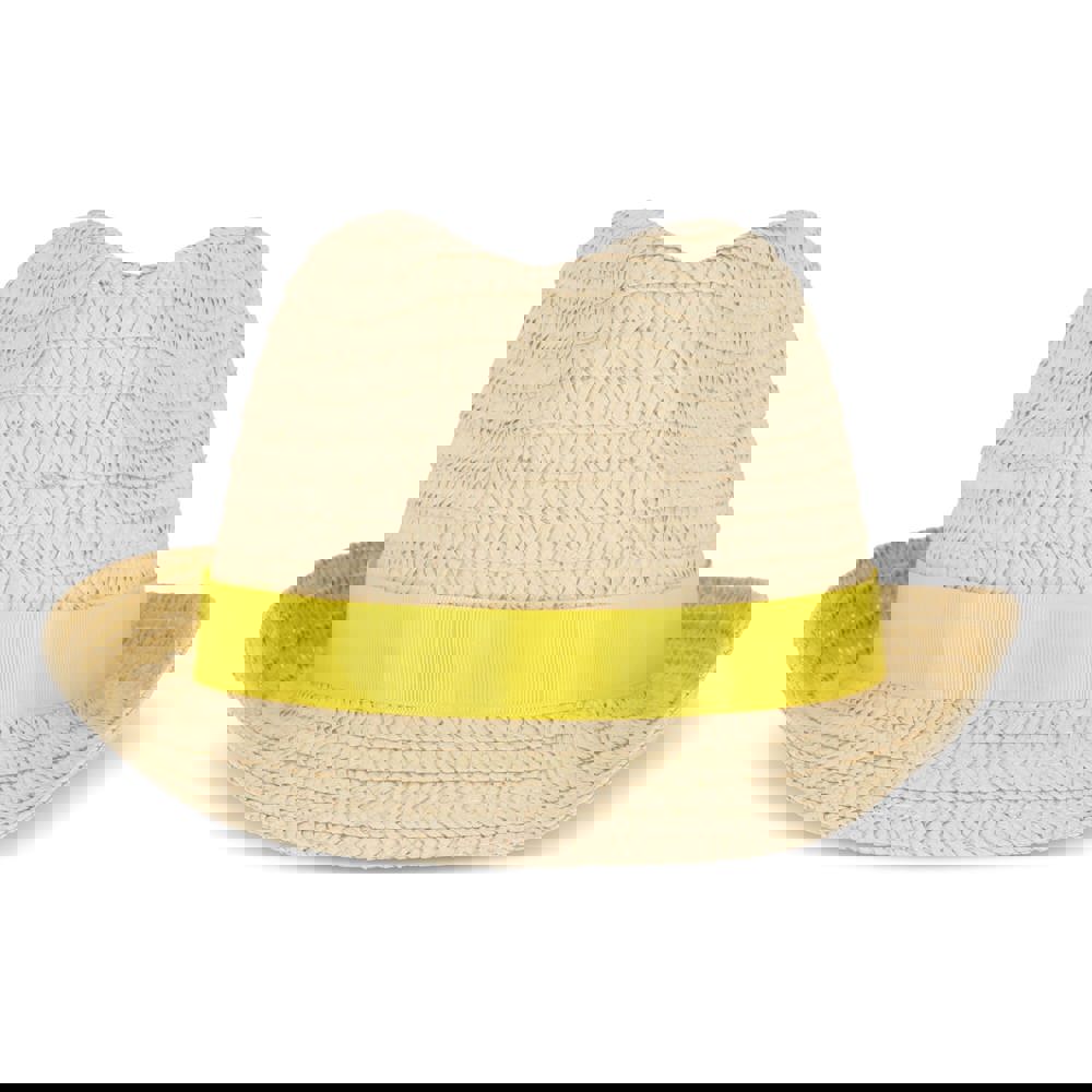 Plant straw hat with coloured band