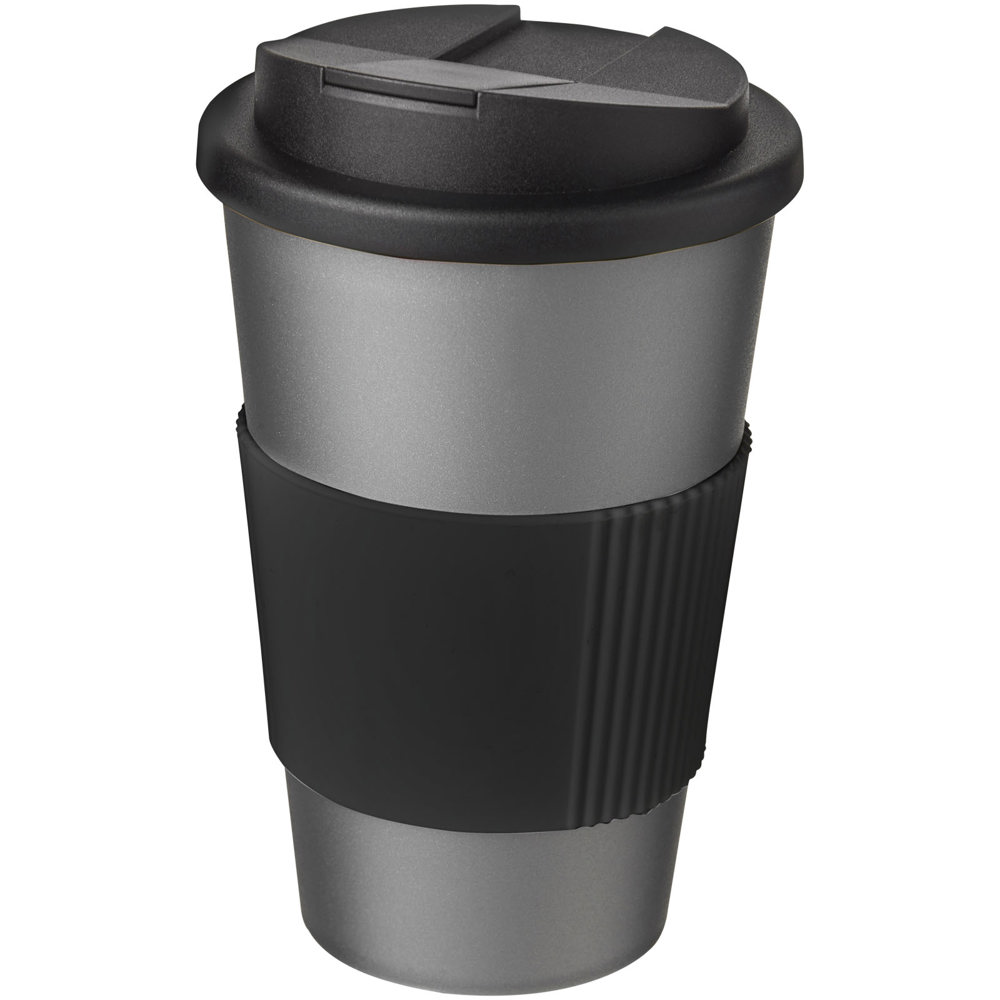 Americano® 350 ml tumbler with grip & spill-proof lid - Silver, Black