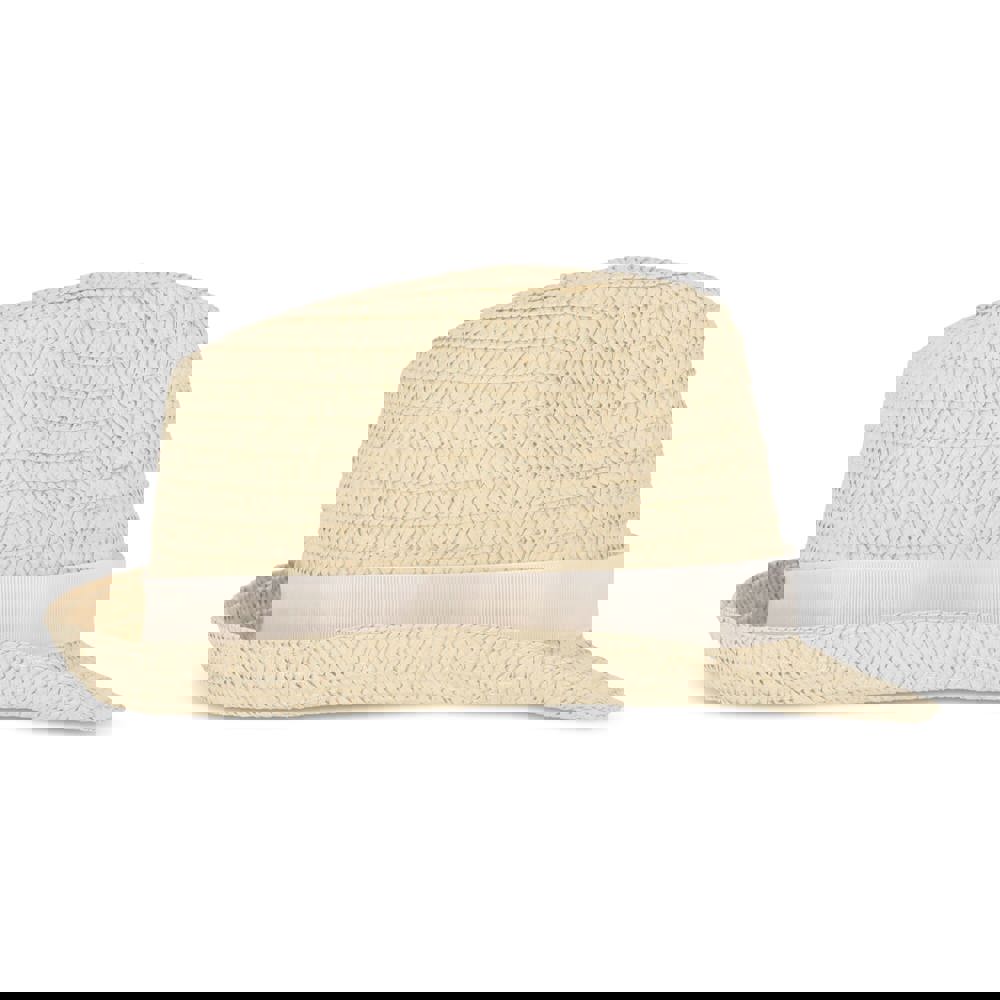 Plant straw hat with coloured band
