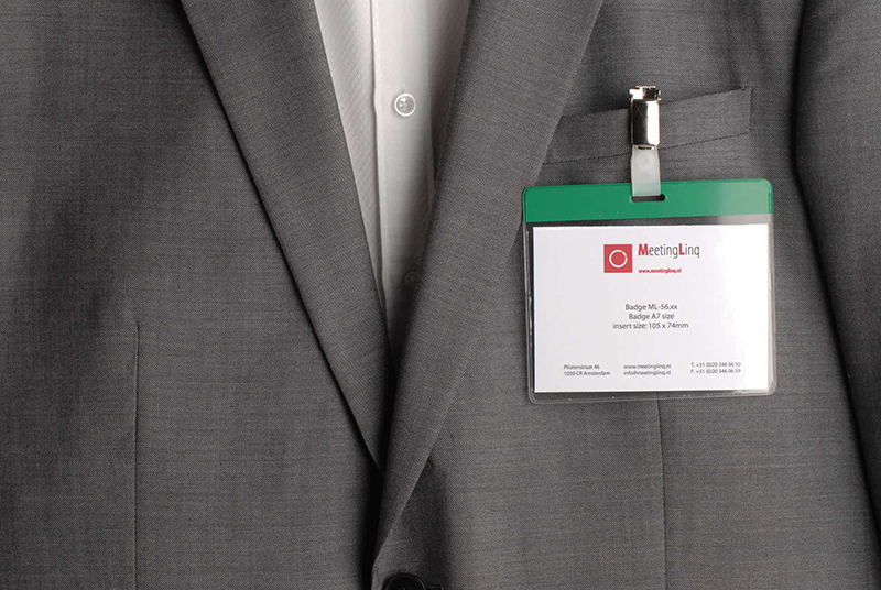 Badgehouder, A7 formaat met GROENE balk.