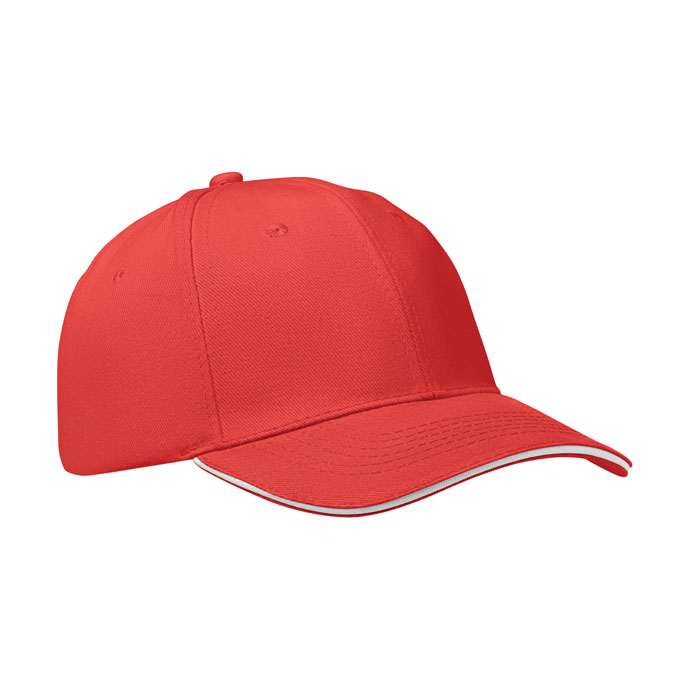 BUFFALO - 6 panel baseball cap 260 gr/m - White/Red