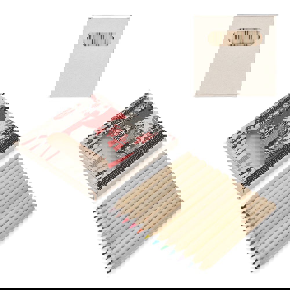 12 colouring pencils in recycled milkcarton box